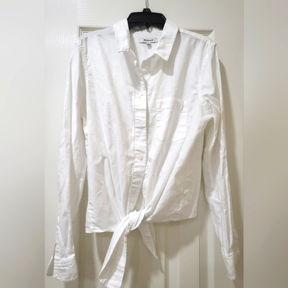 Madewell white long sleeve tie-front shirt M